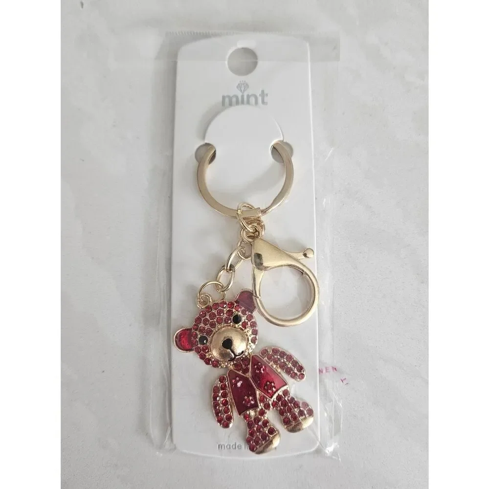 Mint Gold & Red Teddy Bear Keychain
